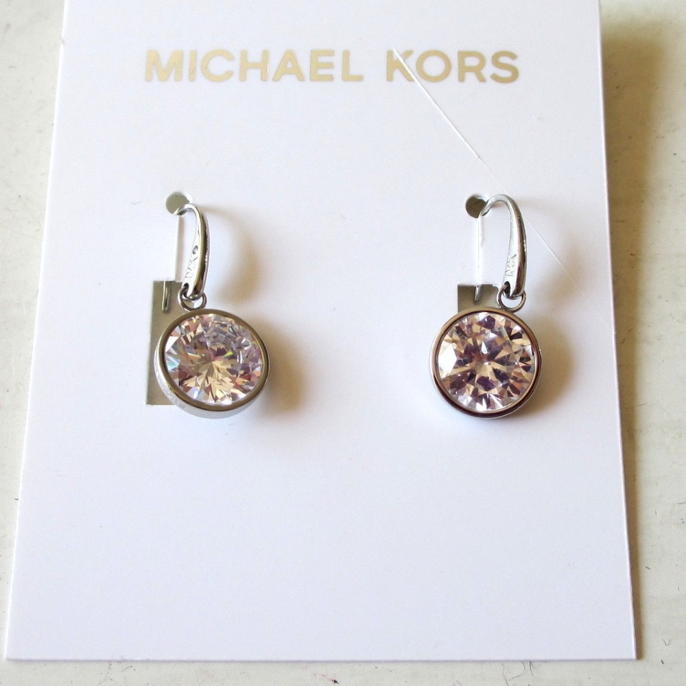MICHAEL KORS Silver Crystal Drop Hook Earrings - Picture 4 of 6